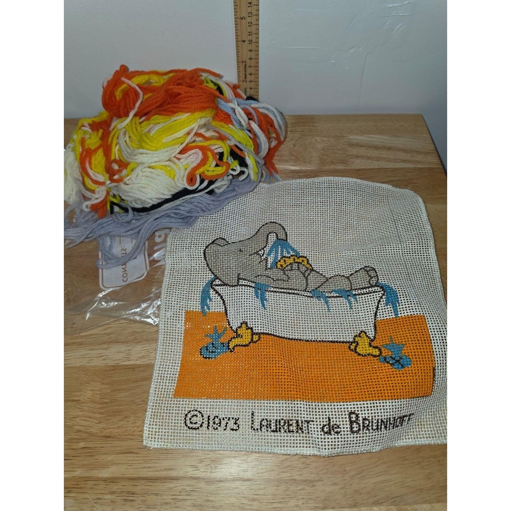vintage needlepoint canvas Babar the Elephant bag 1973 Laurent de Brunhoff